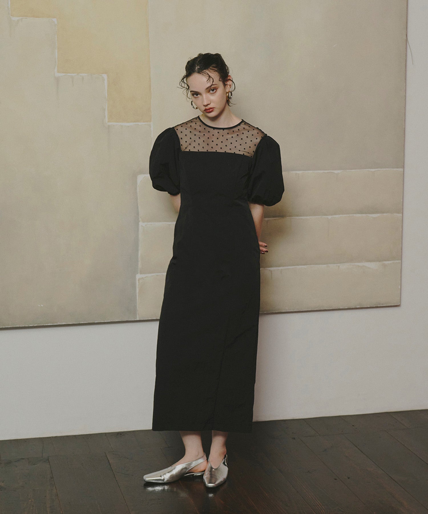 DECOLLETE DOT DRESS