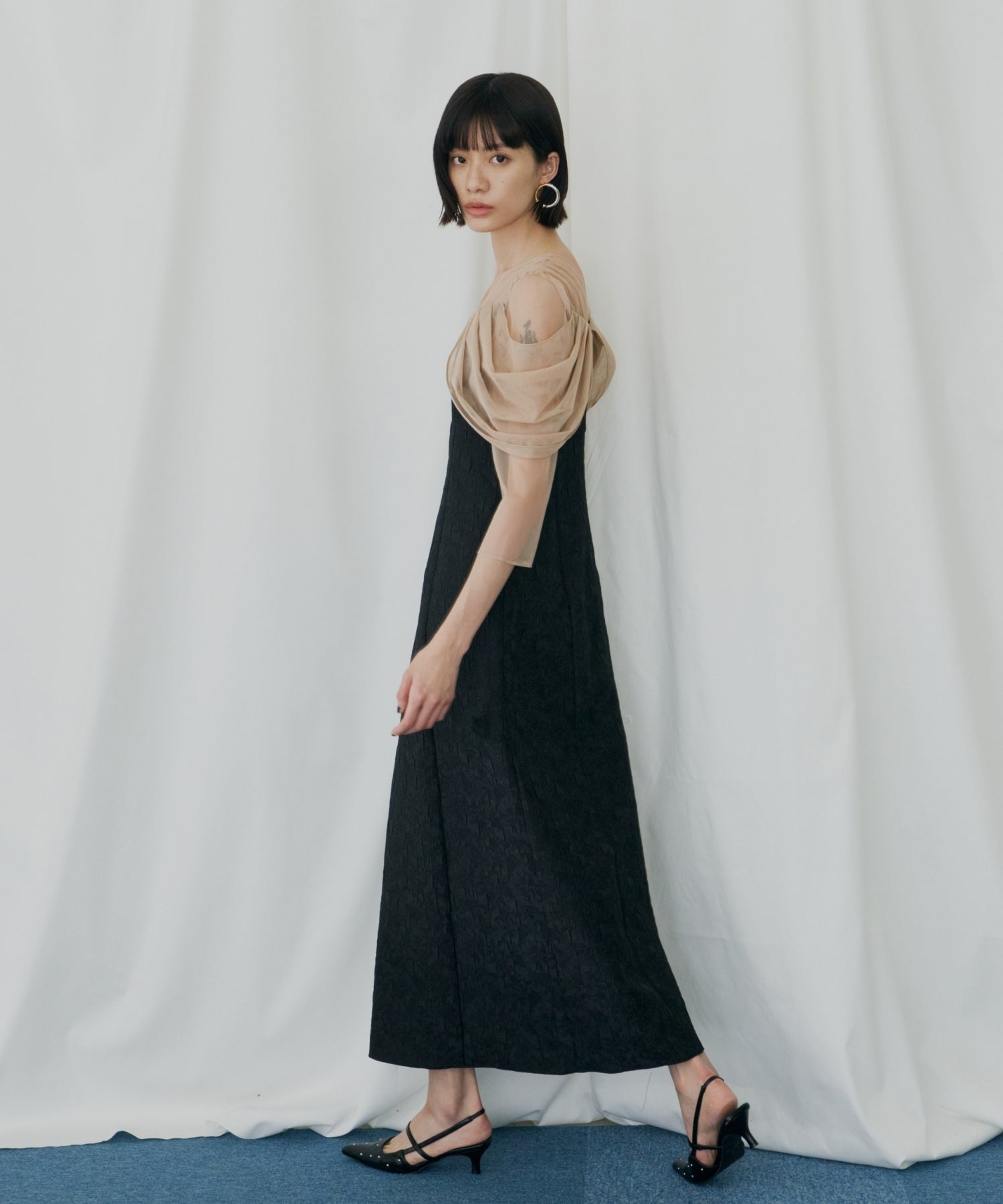 TULLE DRAPE JACQUARD DRESS