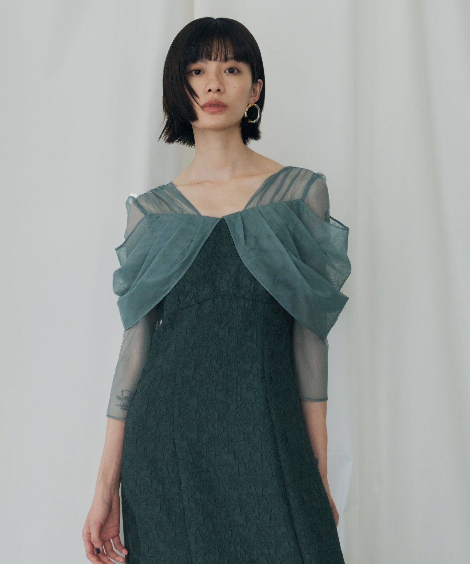 TULLE DRAPE JACQUARD DRESS
