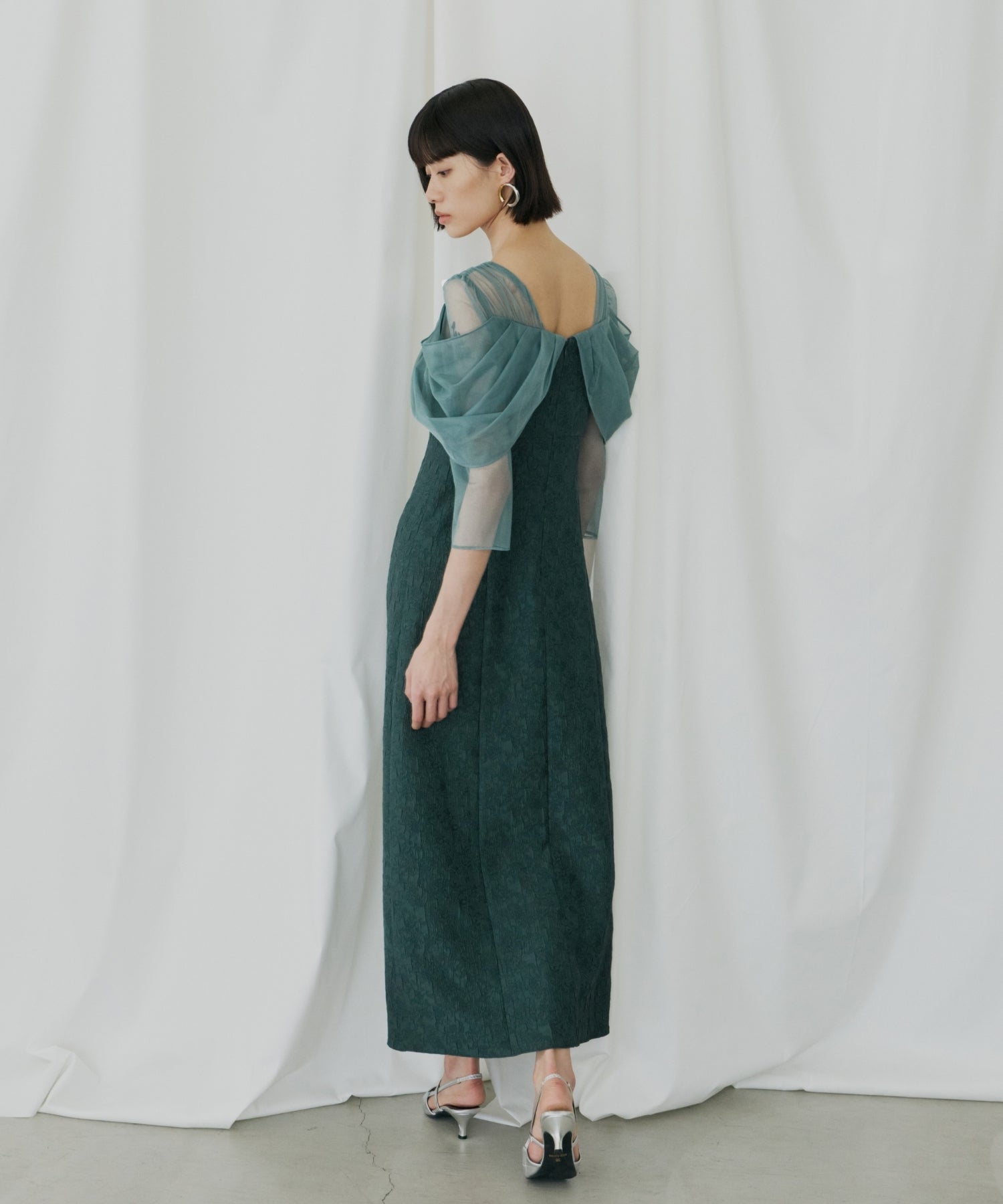 TULLE DRAPE JACQUARD DRESS