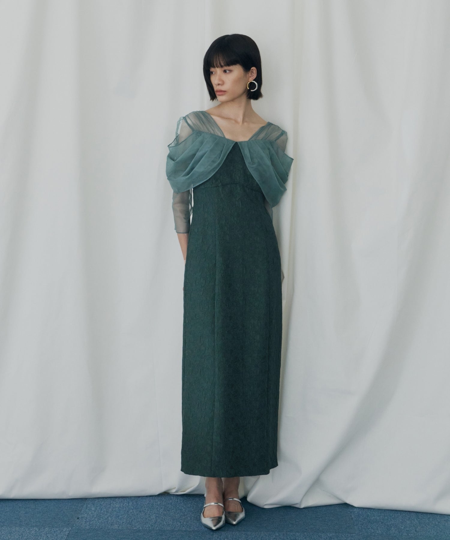 TULLE DRAPE JACQUARD DRESS