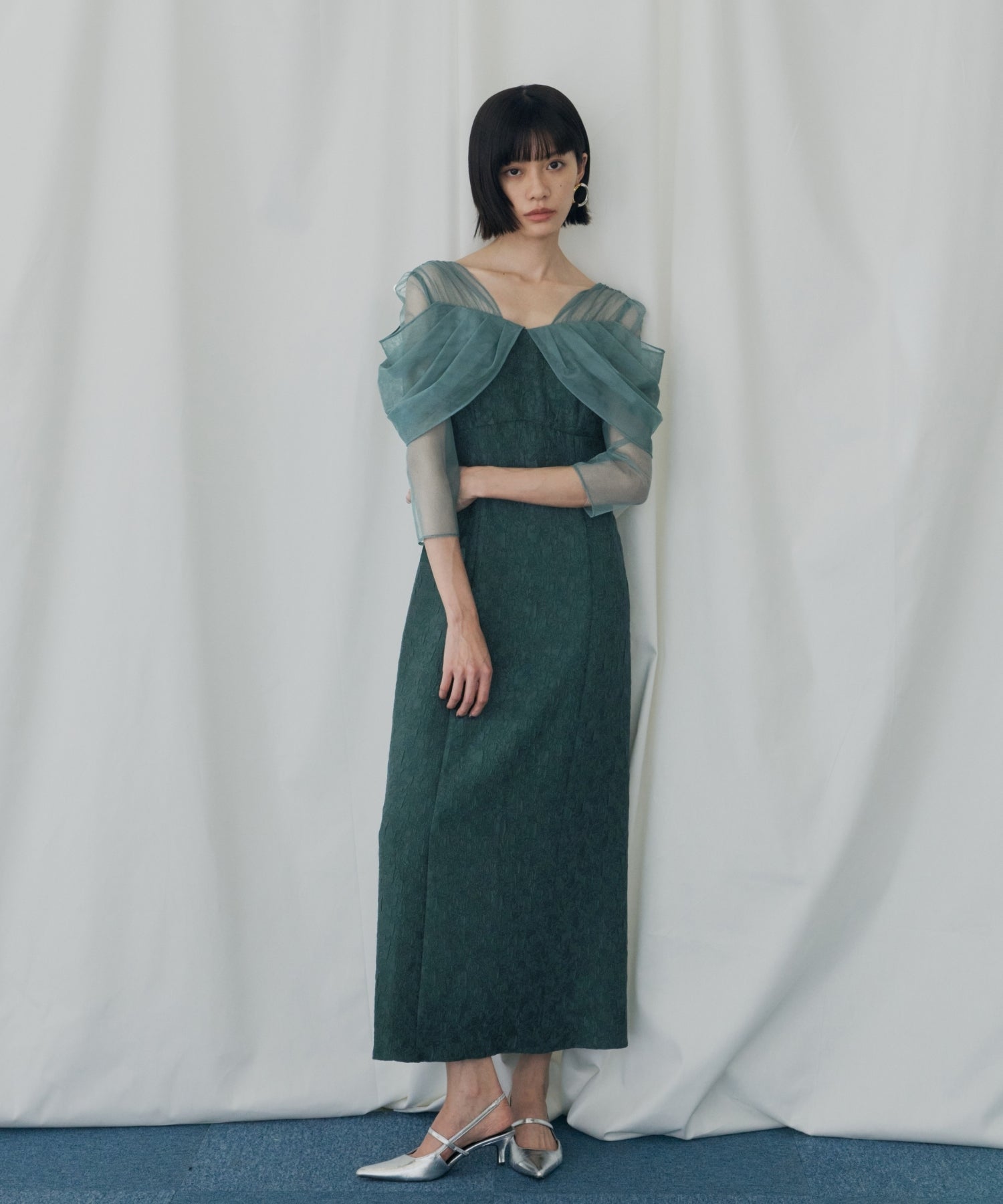 TULLE DRAPE JACQUARD DRESS