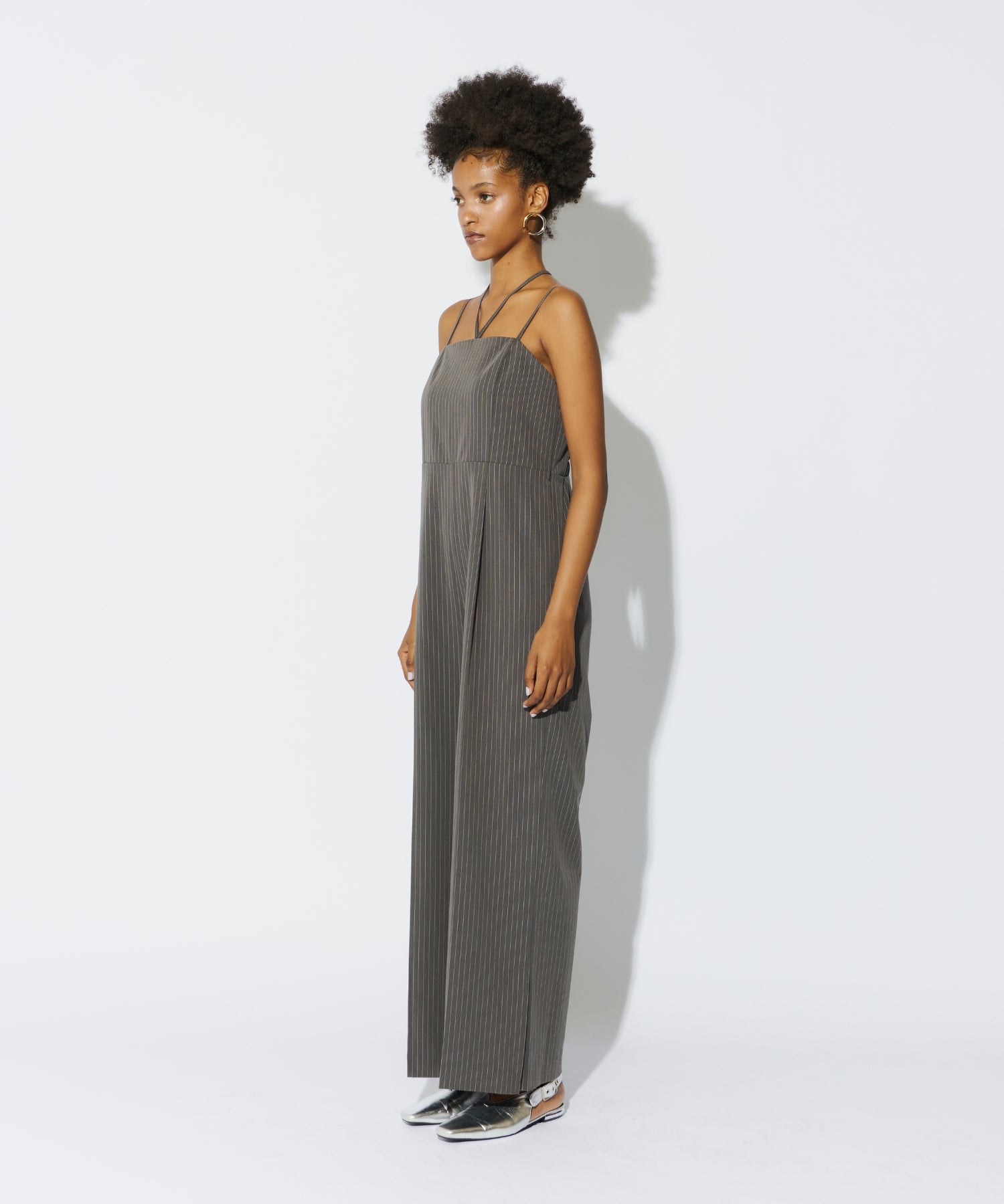 【ANDRESD】pinstripe sleeveless dress グレー PINSTRIPE ALL IN ONE DRESS