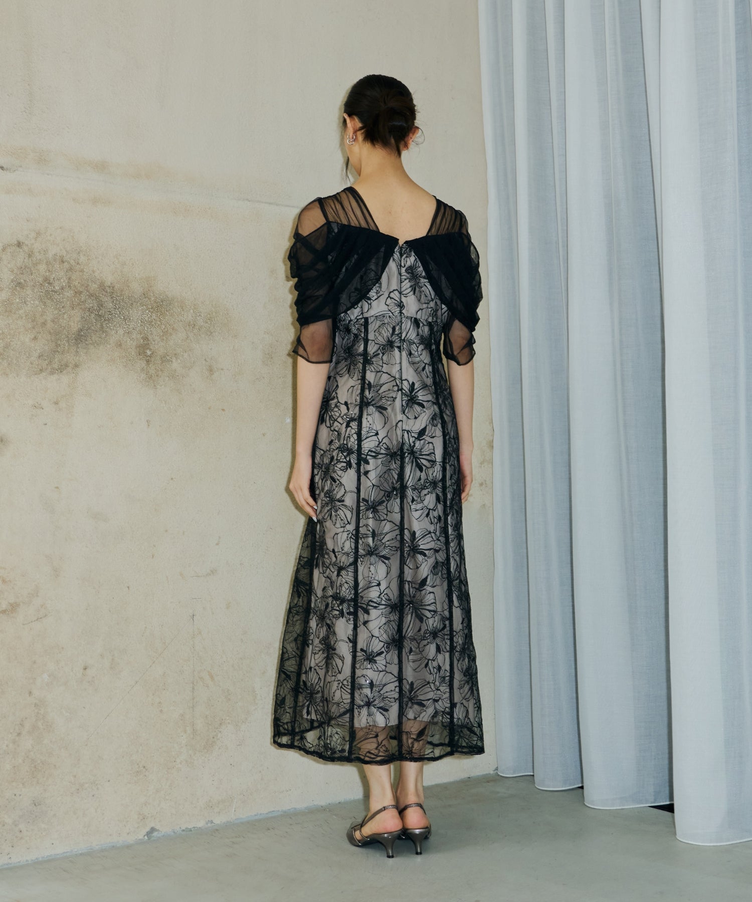 TULLE DRAPE SPANGLE DRESS