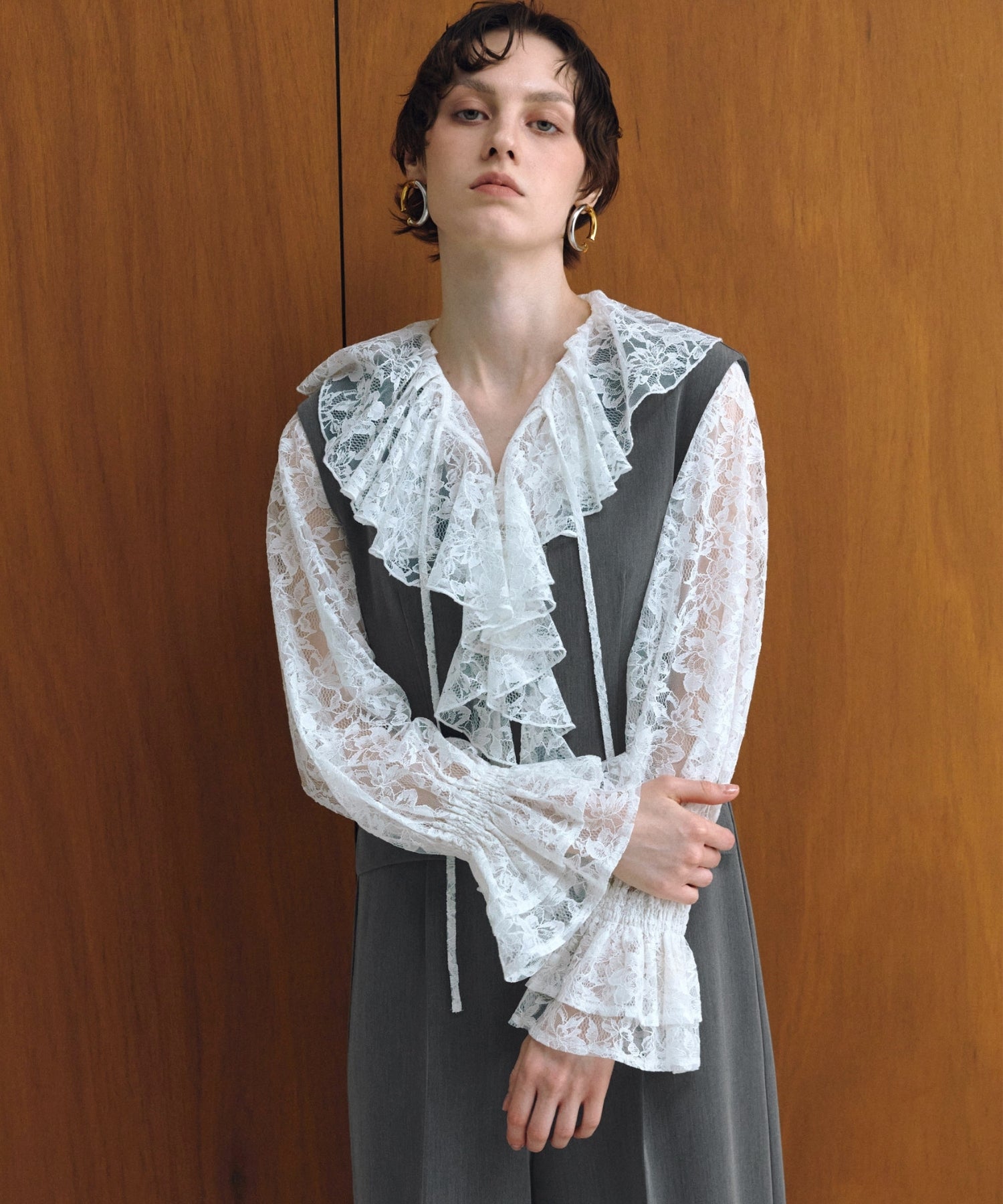 LACE RUFFLE ALL-IN-ONE DRESS
