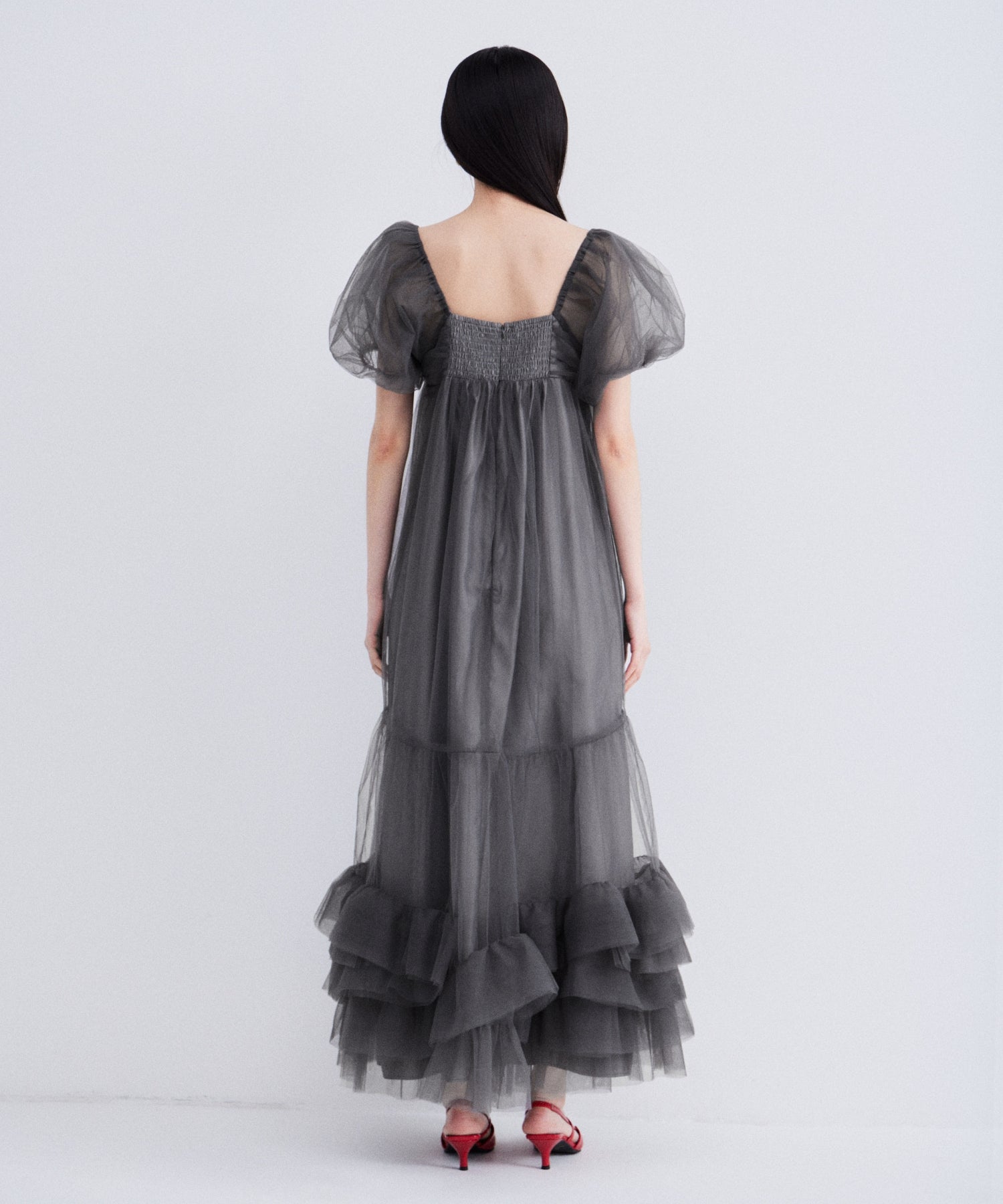 VOLUME TULLE PUFF SLEEVE DRESS