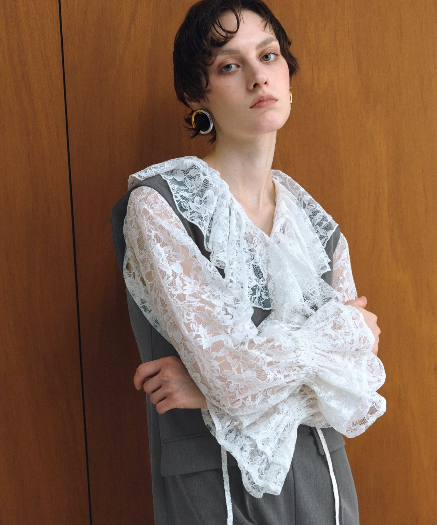 LACE RUFFLE ALL-IN-ONE DRESS