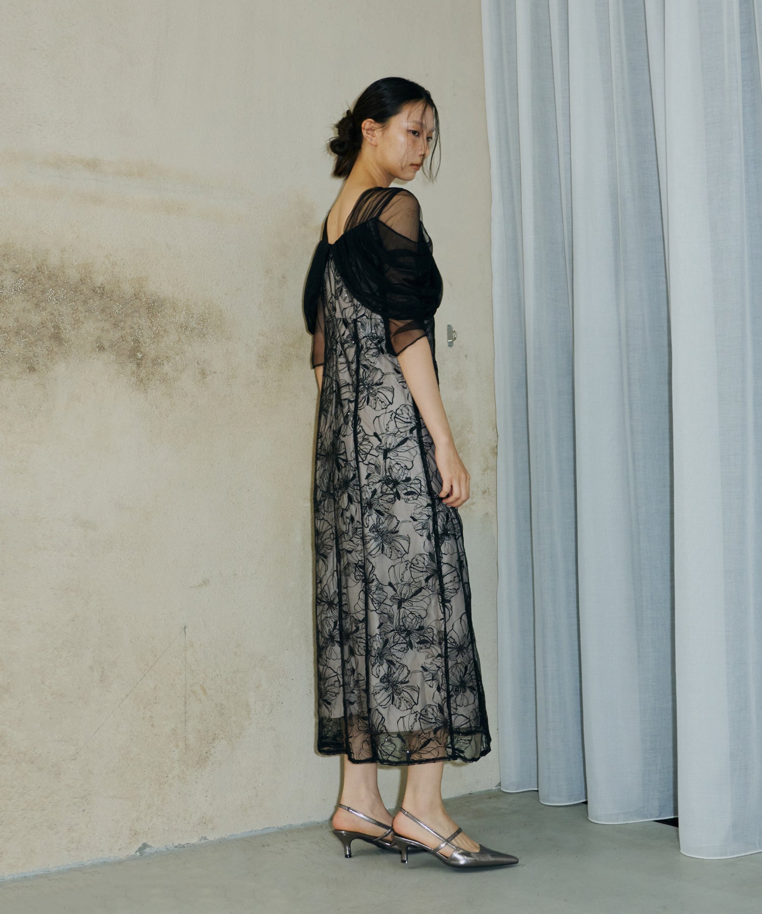 TULLE DRAPE SPANGLE DRESS
