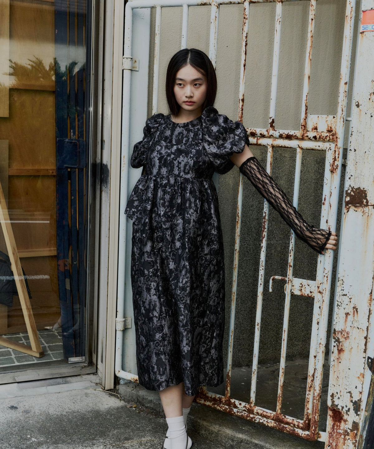 【POPUP】BUBBLE SLEEVE JACQUARD DRESS