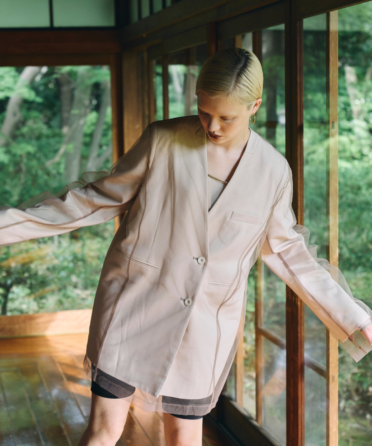 ANDRESD ベージュ　boxy layered tulle jacket BOXY LAYERED TULLE JACKET