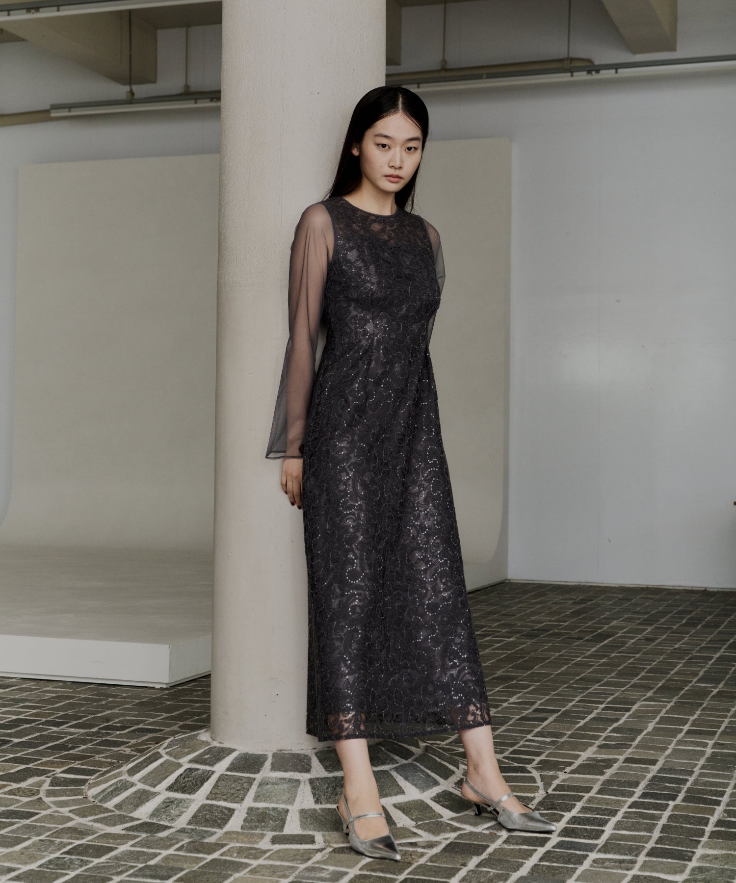 LEAF EMBROIDERY BACK DESIGN DRESS