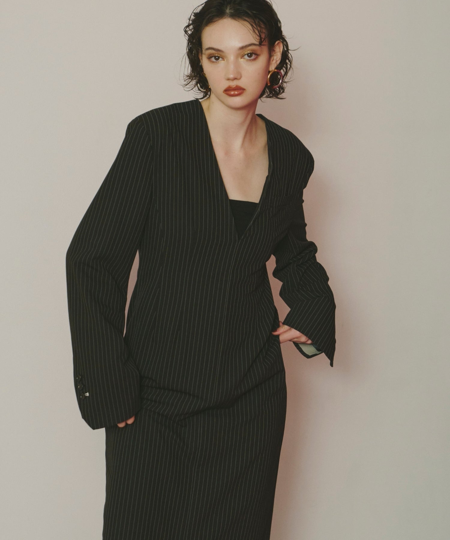 PINSTRIPE TAILORED BUSTIER DRESS
