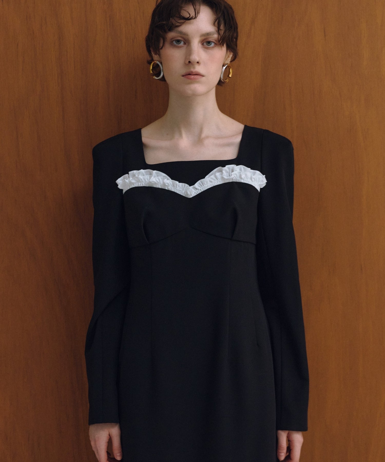 FRILLS TRIM LONG DRESS