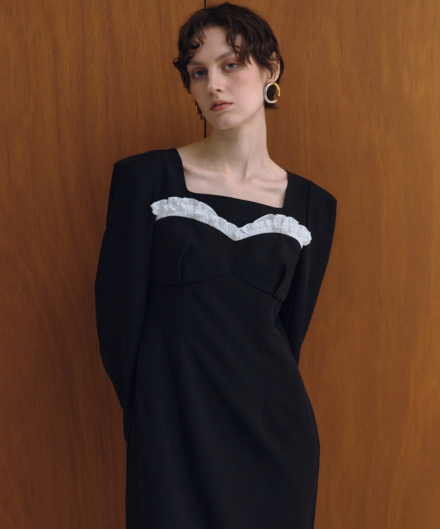 FRILLS TRIM LONG DRESS