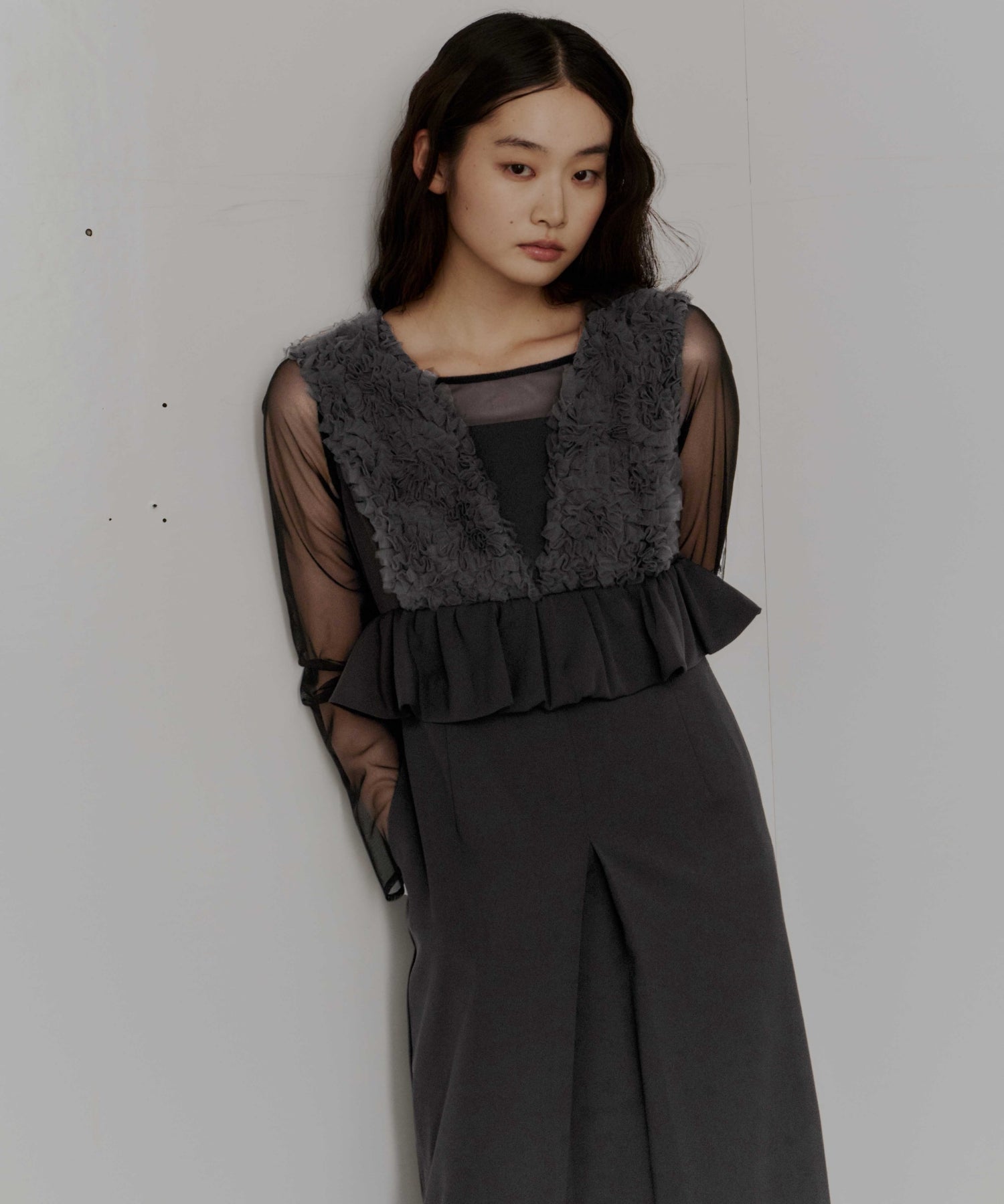 VOLUME TULLE PEPLUM DRESS
