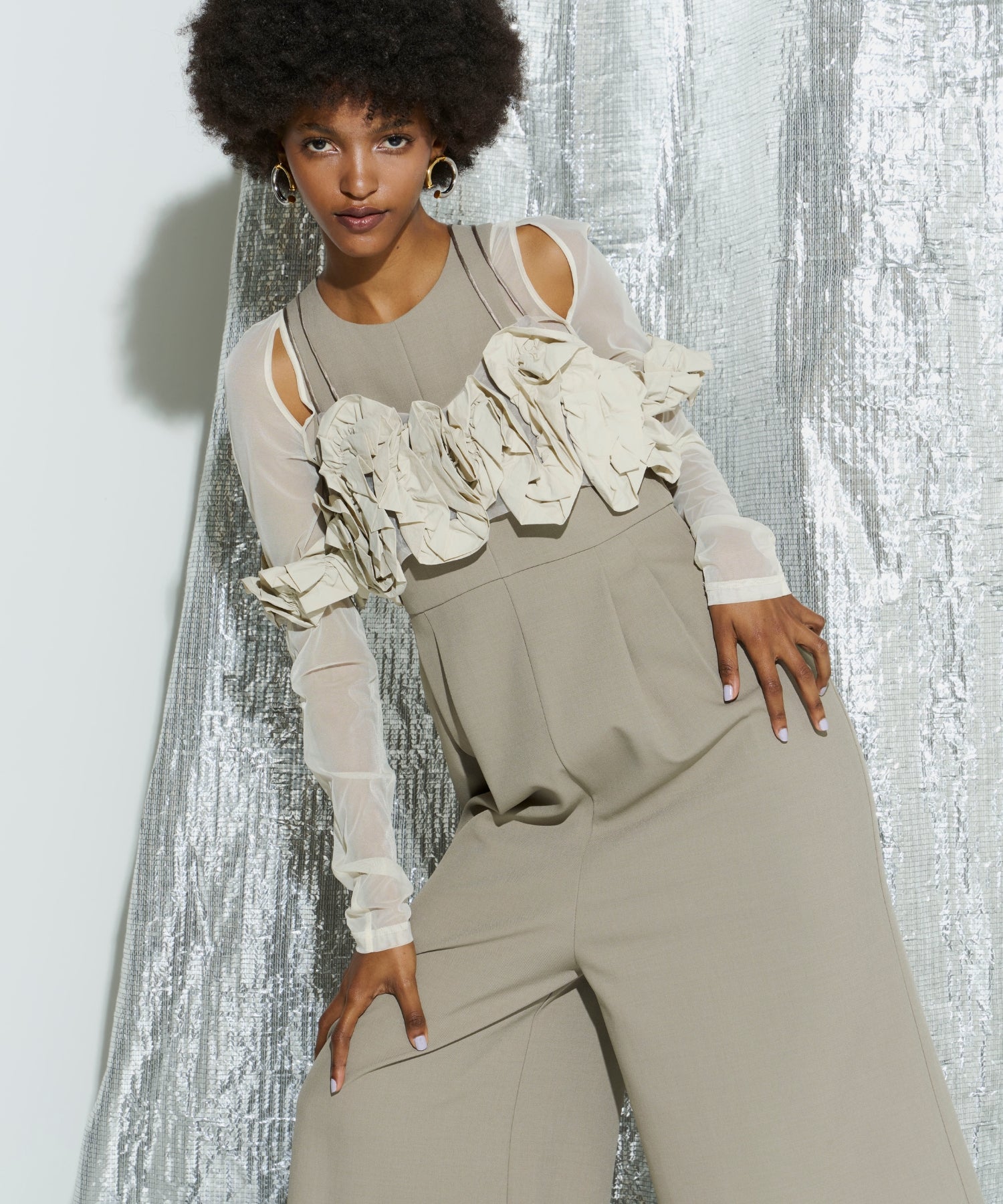 RUFFLED BUSTIER PANTS DRESS