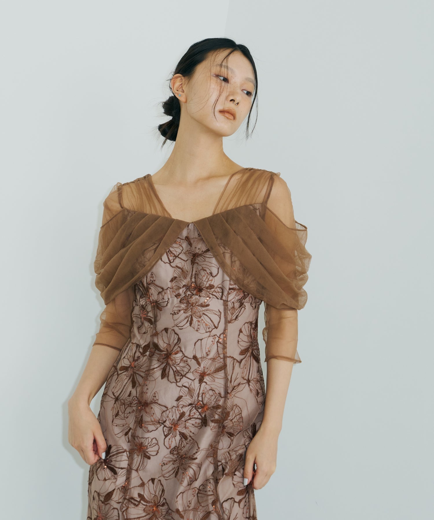 TULLE DRAPE SPANGLE DRESS