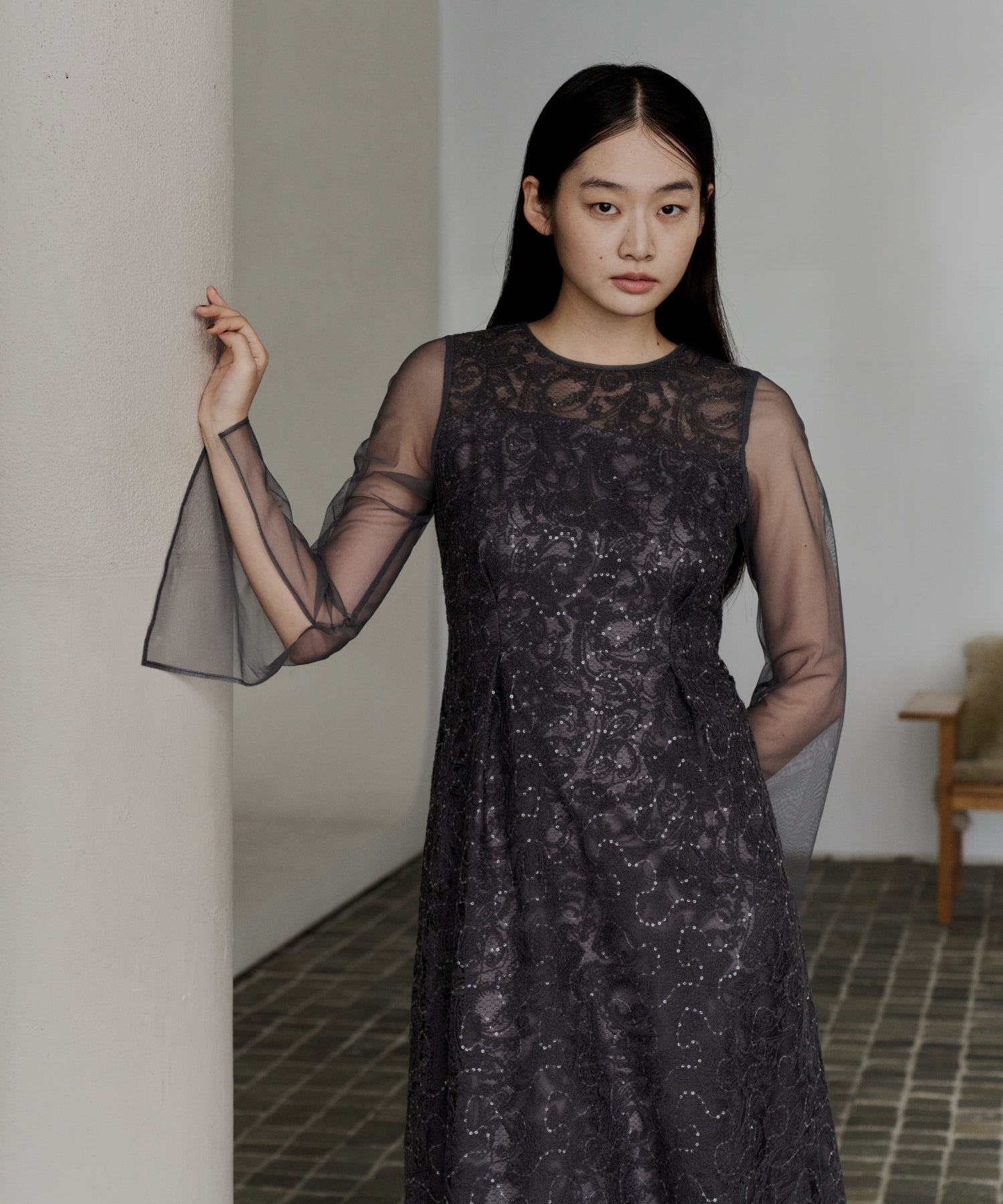 LEAF EMBROIDERY BACK DESIGN DRESS