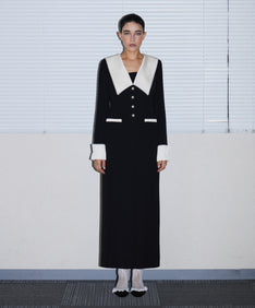 CONTRAST COLLAR DRESS ブラック 正面全身
