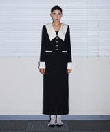 CONTRAST COLLAR DRESS ブラック 正面全身
