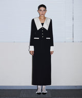 CONTRAST COLLAR DRESS ブラック 正面全身