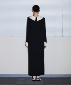 CONTRAST COLLAR DRESS ブラック 背面全身