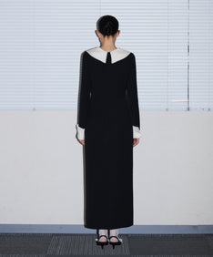 CONTRAST COLLAR DRESS ブラック 背面全身