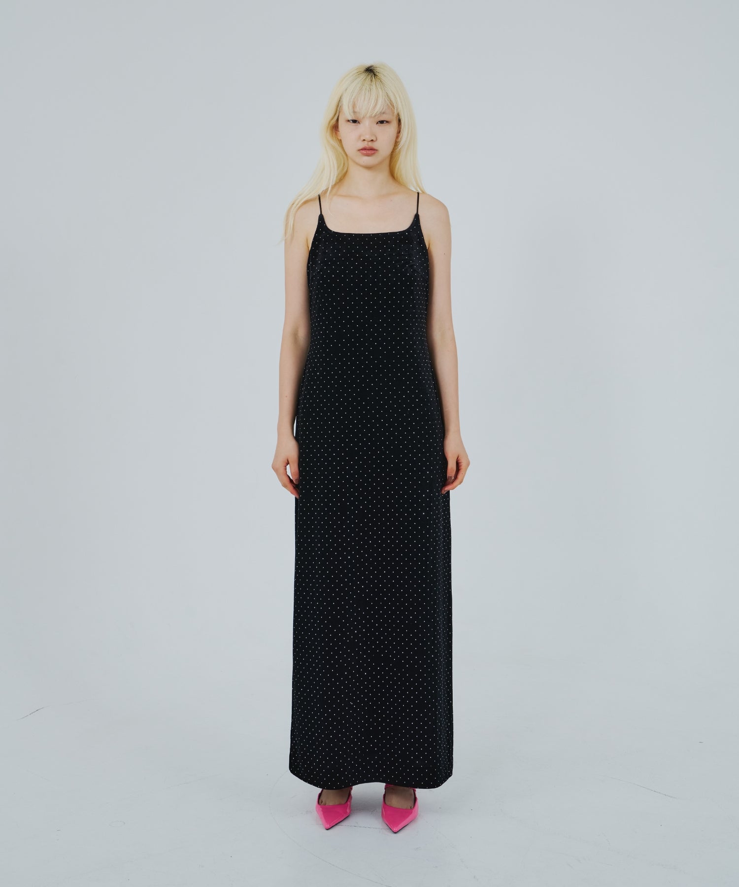 CURVED SQUARE VELOUR DRESS