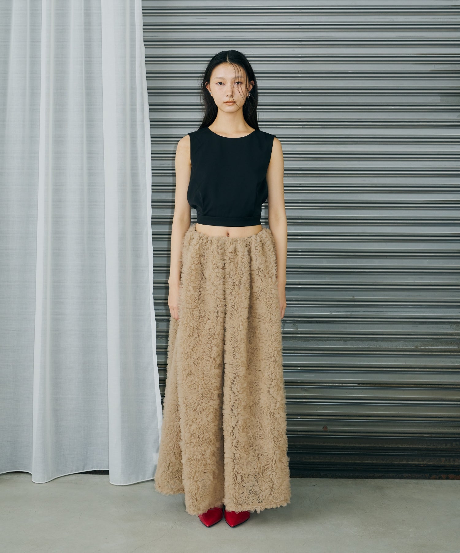ANDRESD mocomoco set up dress　ベージュブラック MOCOMOCO SET UP DRESS