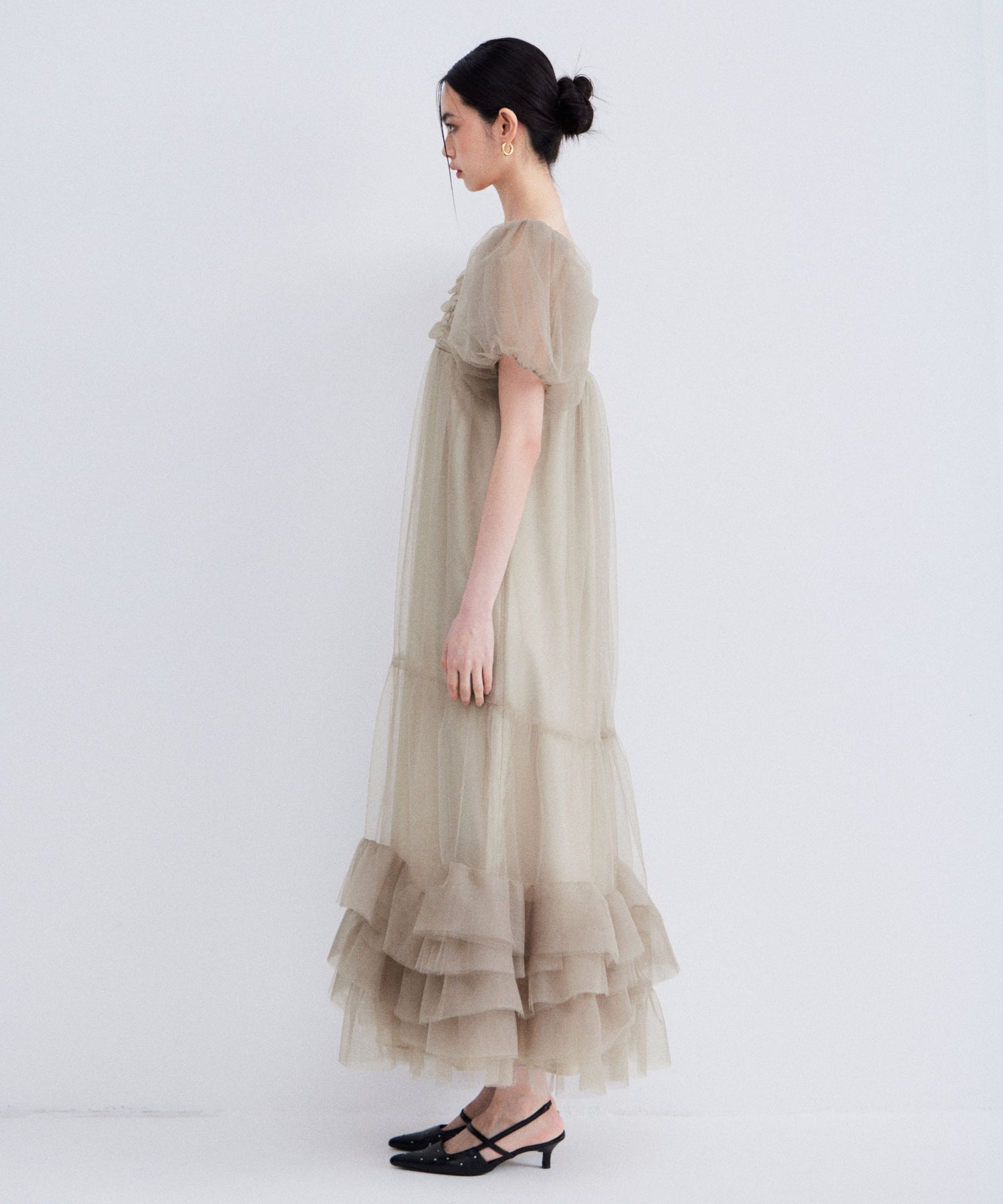 値下げ！ANDRESD ボリュームチュールパフスリーブドレス VOLUME TULLE PUFF SLEEVE DRESS