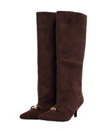 LOGO BUCKLE LONG BOOTS ブラウン 横全体物撮り画像