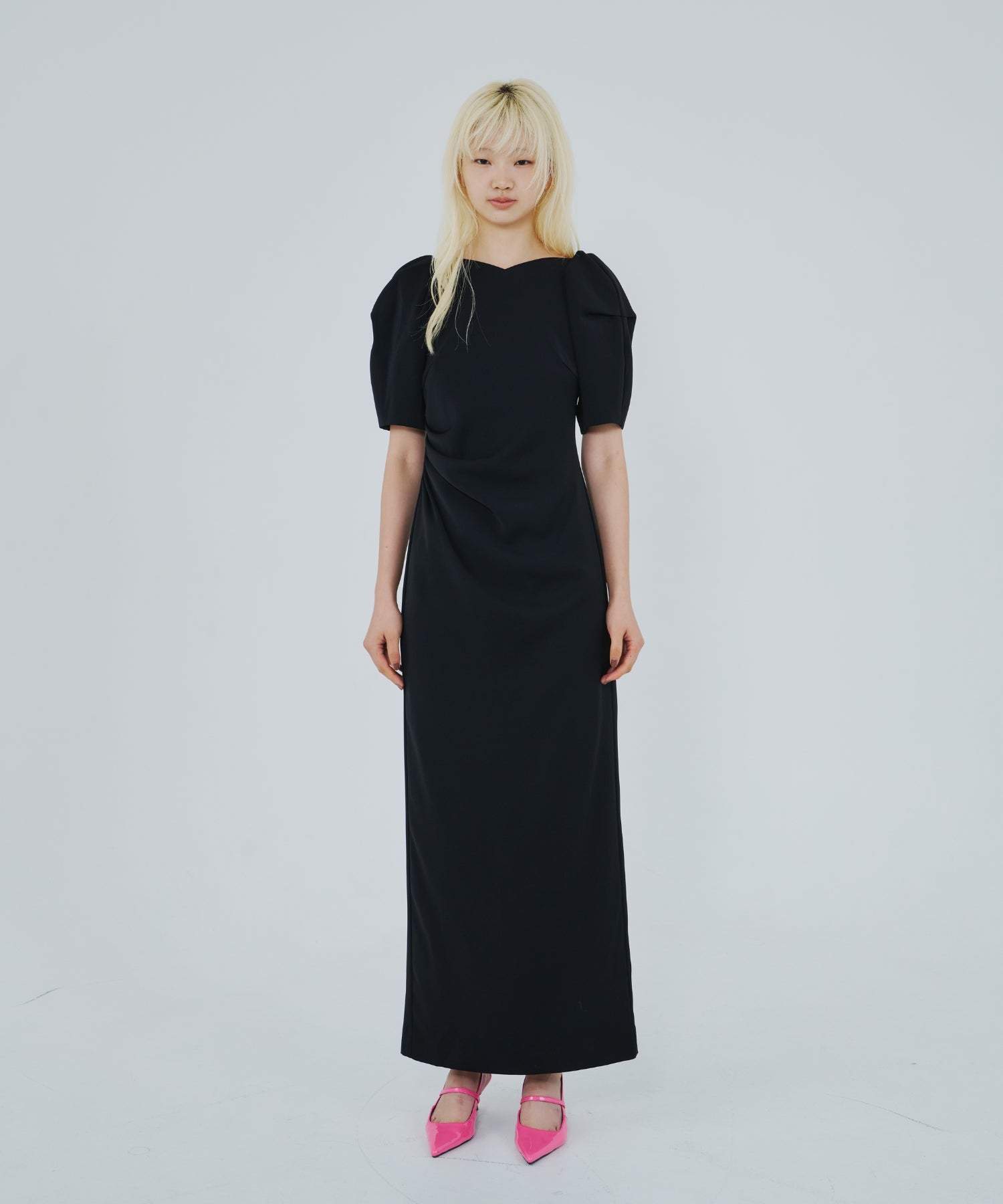 美品！アンドレスド lace arm drape dress ブラック LACE ARM DRAPE DRESS