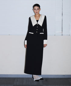 CONTRAST COLLAR DRESS ブラック 正面全身ポーズ