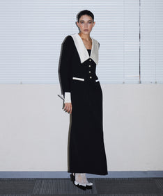CONTRAST COLLAR DRESS ブラック 正面全身ポーズ