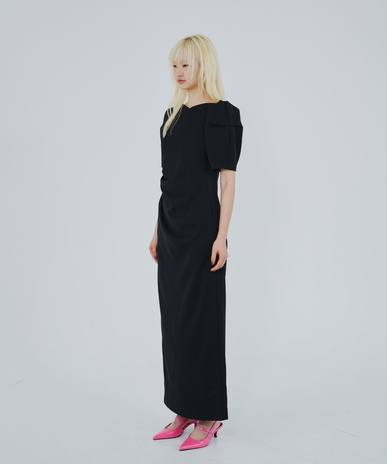 LACE ARM DRAPE DRESS