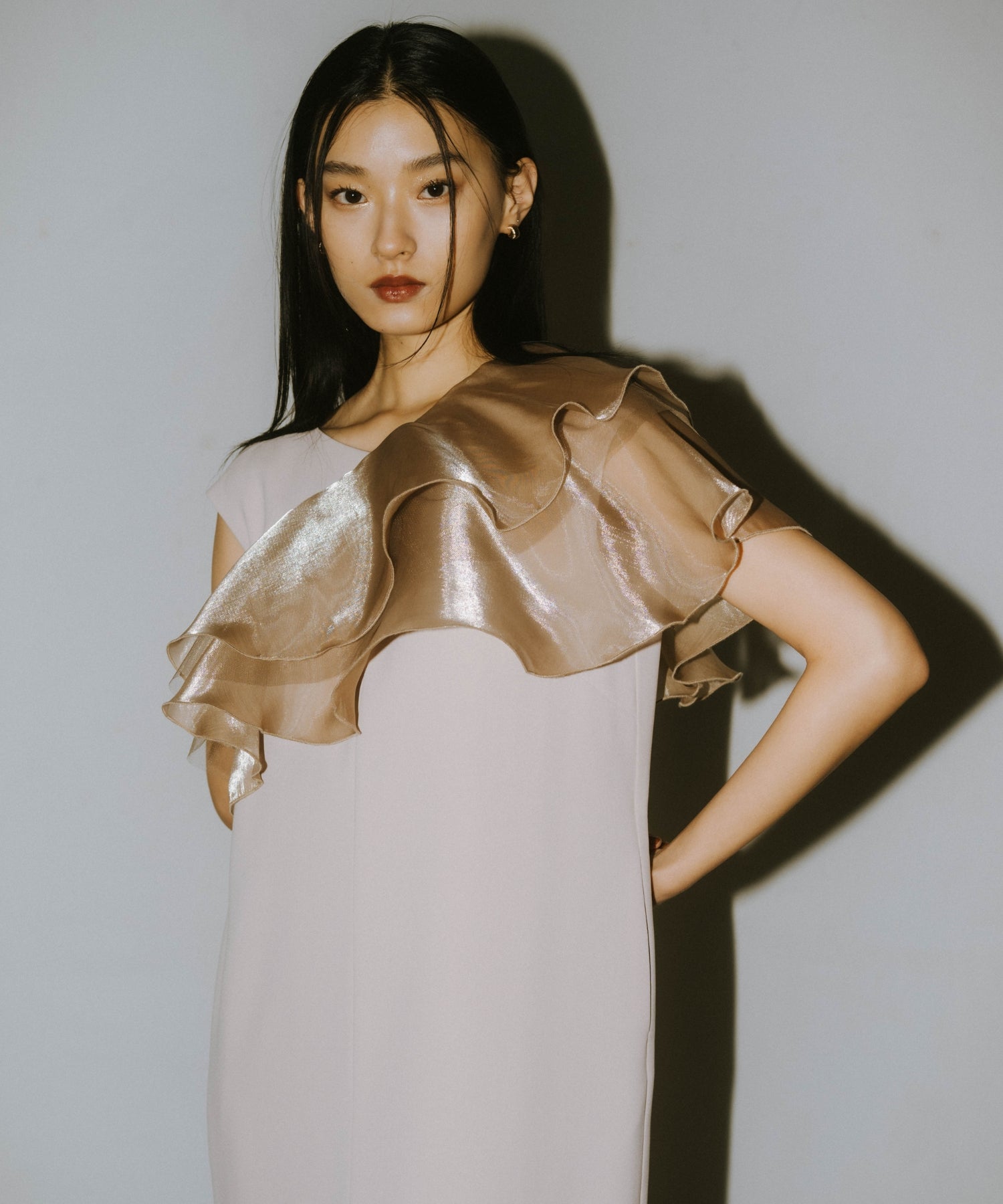 GLOSSY MULTI RUFFLE DRESS
