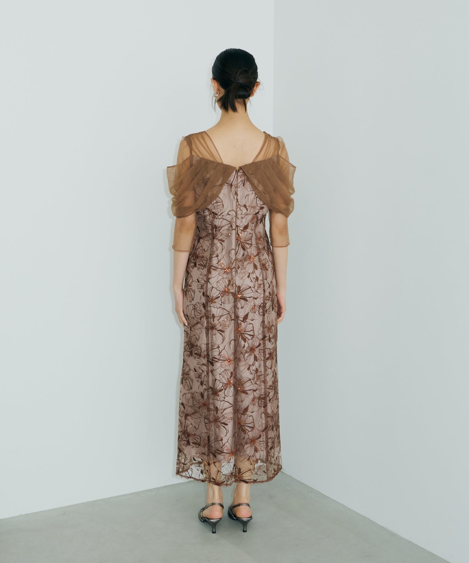 TULLE DRAPE SPANGLE DRESS