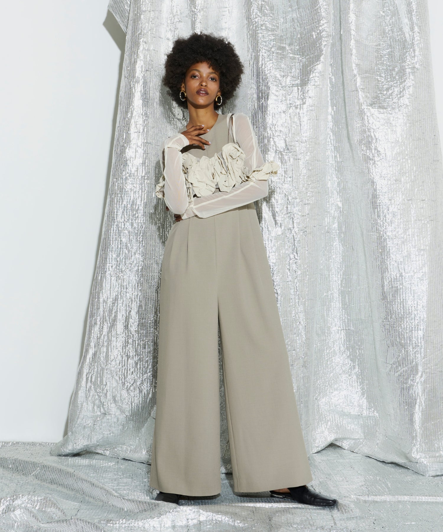 RUFFLED BUSTIER PANTS DRESS