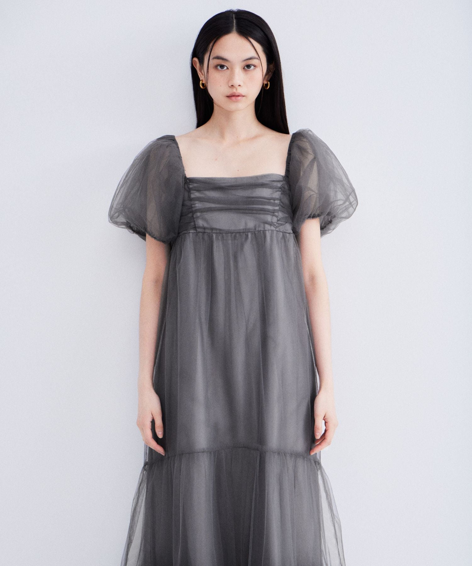 VOLUME TULLE PUFF SLEEVE DRESS
