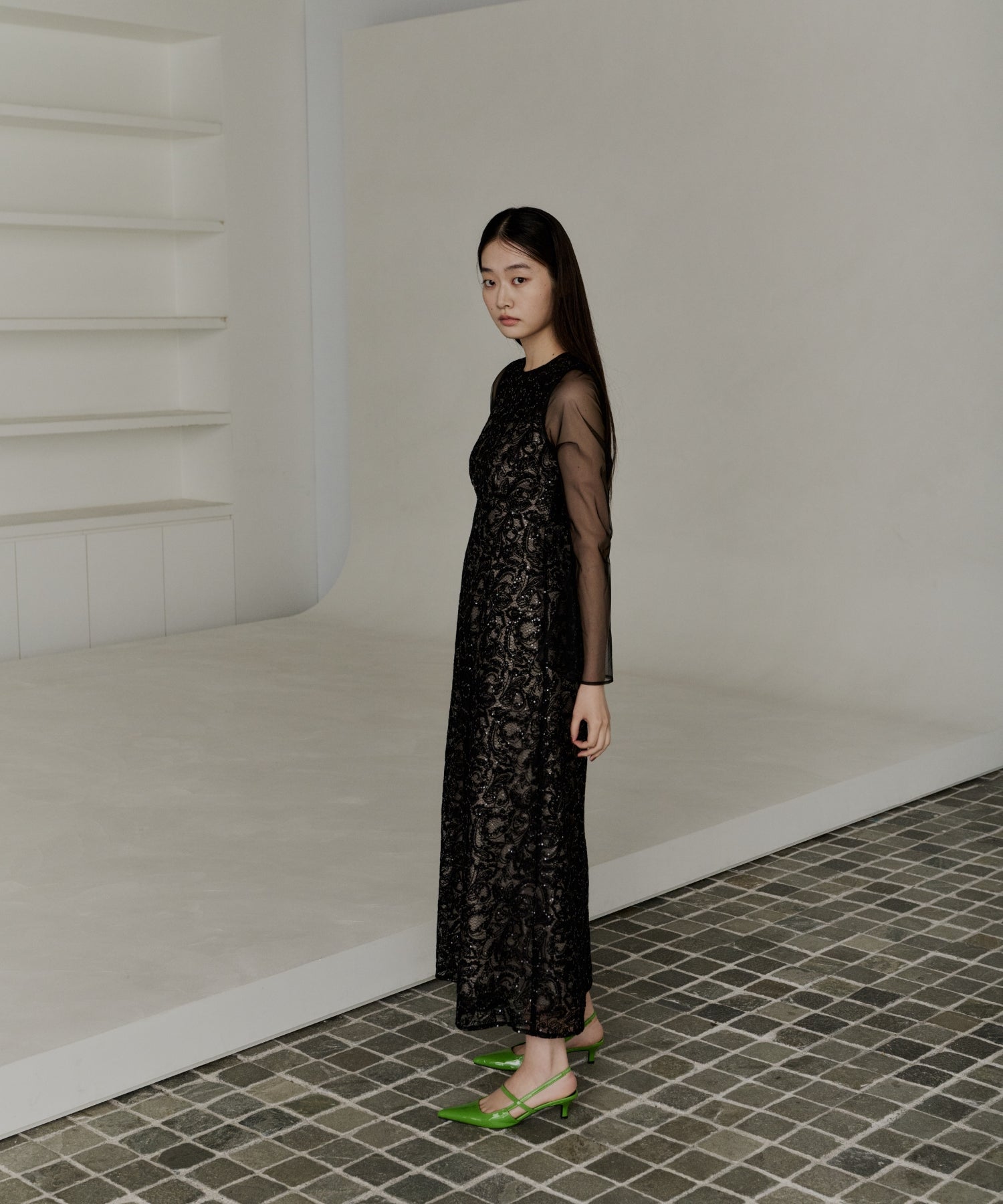 LEAF EMBROIDERY BACK DESIGN DRESS