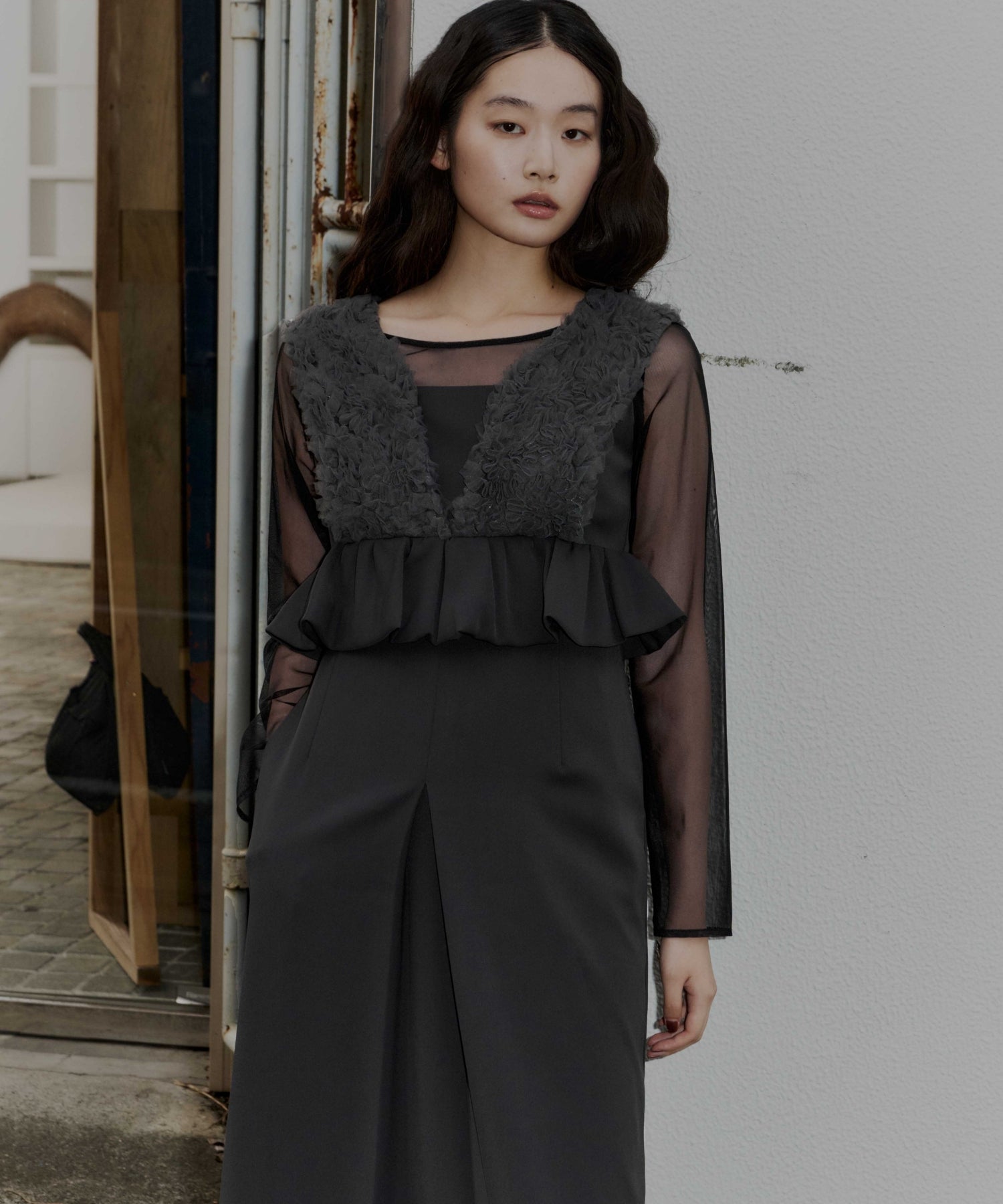 VOLUME TULLE PEPLUM DRESS