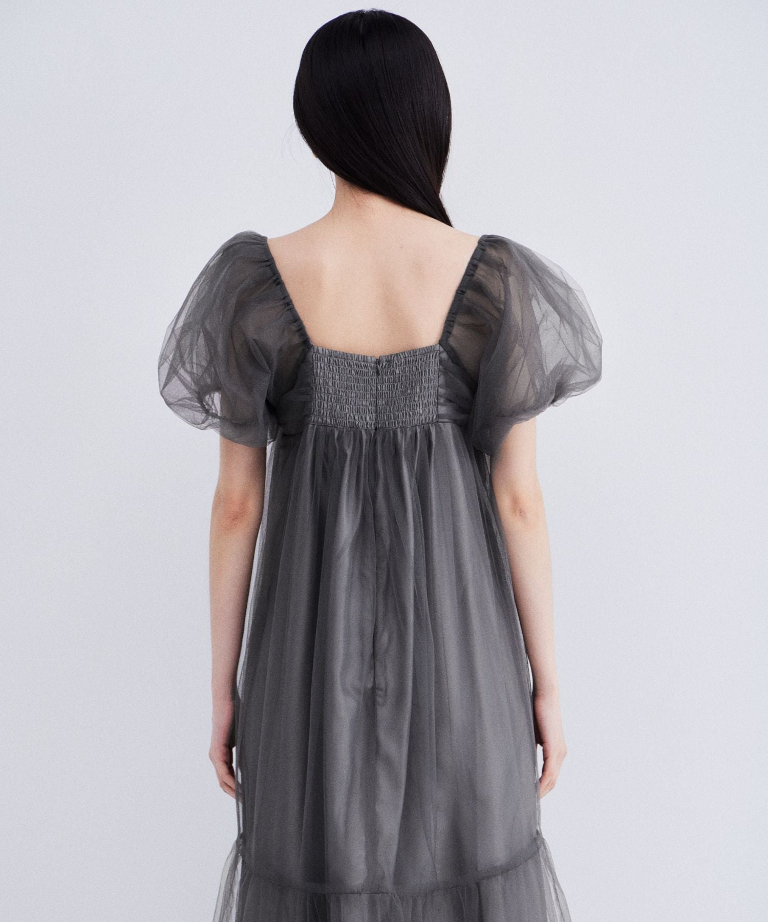 VOLUME TULLE PUFF SLEEVE DRESS