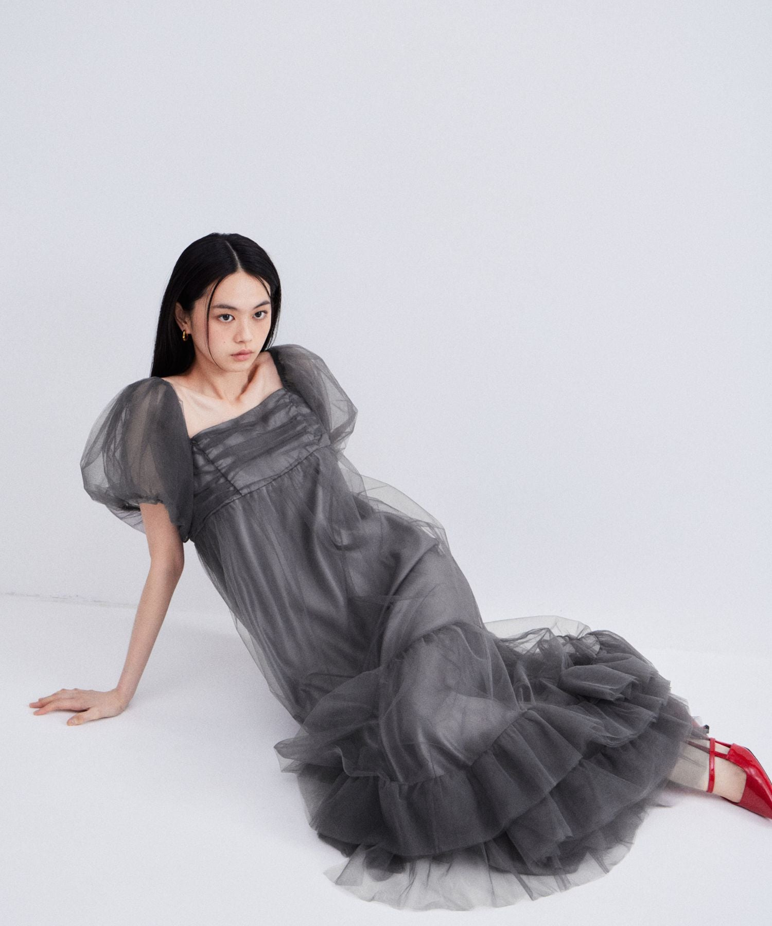 値下げ！ANDRESD ボリュームチュールパフスリーブドレス VOLUME TULLE PUFF SLEEVE DRESS