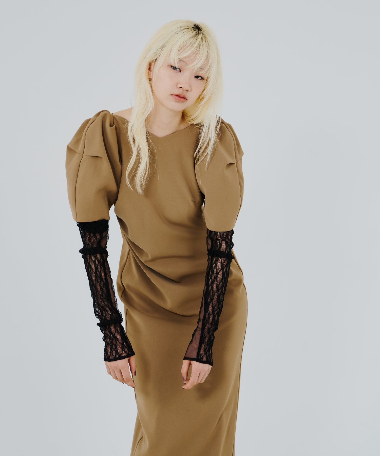 LACE ARM DRAPE DRESS