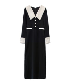 CONTRAST COLLAR DRESS ブラック 正面全身物撮り画像