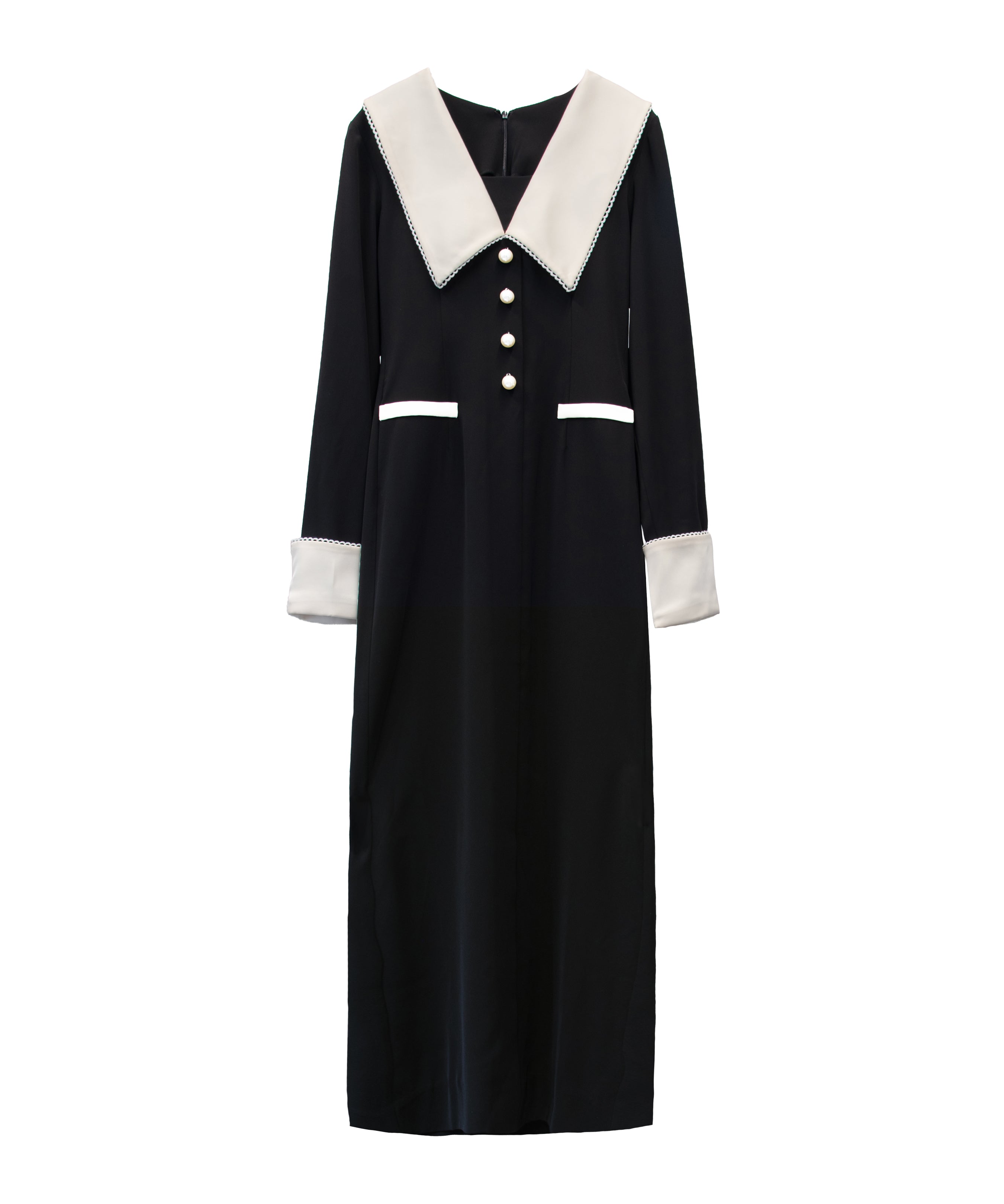 CONTRAST COLLAR DRESS ブラック 正面全身物撮り画像