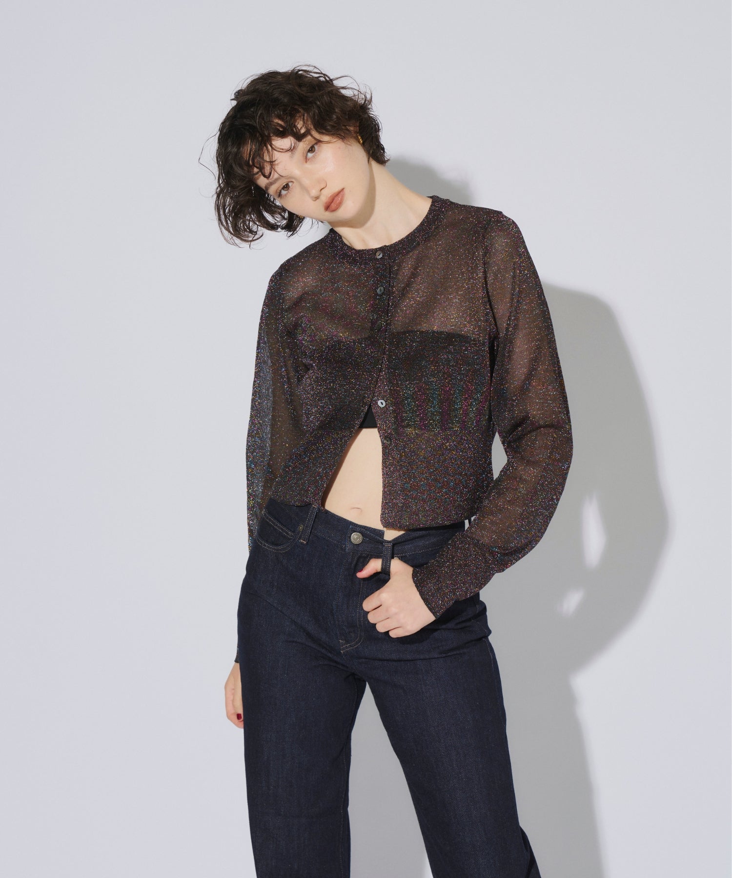 GLITTER CREW NECK CARDIGAN