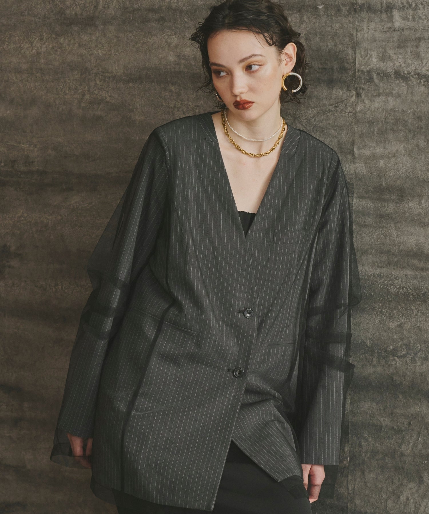 STRIPE LAYERED TULLE JACKET
