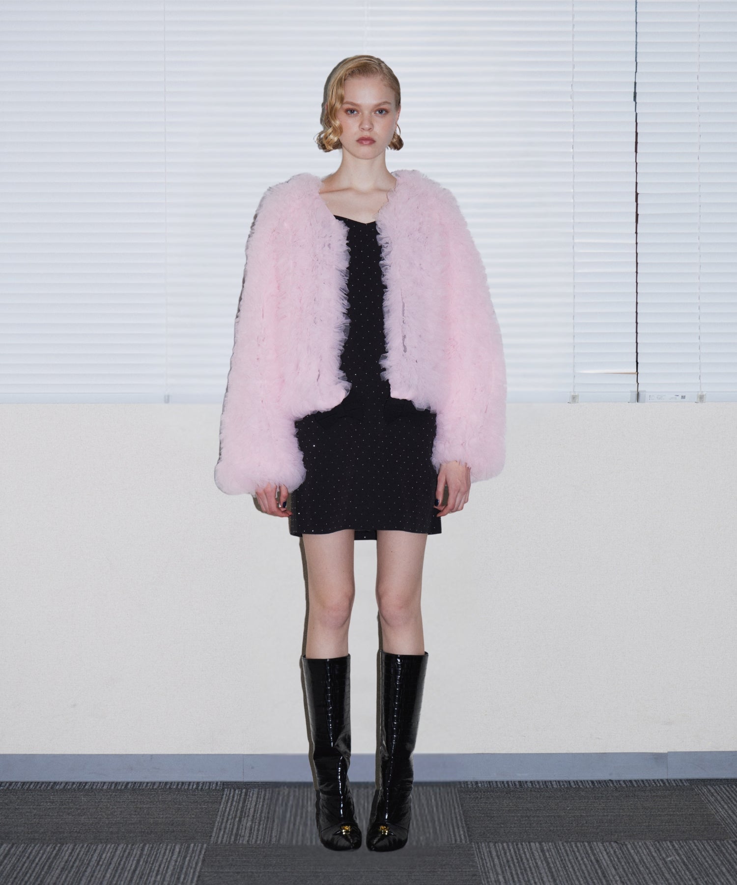 VOLUME TULLE JACKET ピンク 正面全身