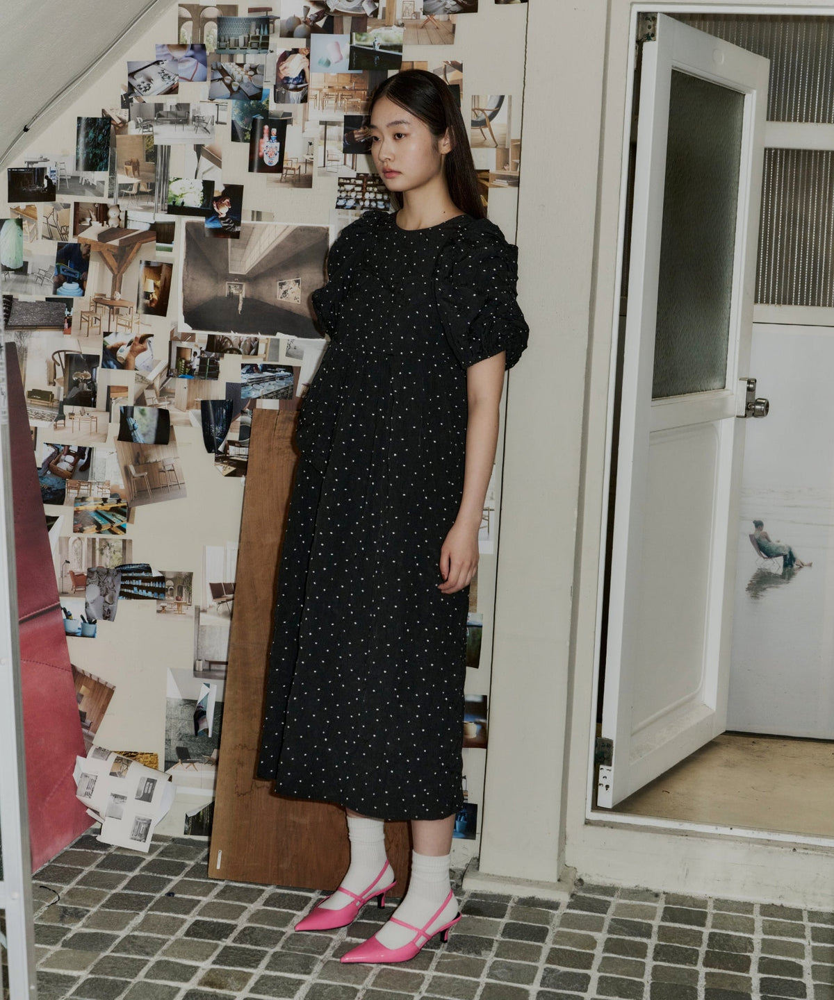 【POPUP】BUBBLE SLEEVE JACQUARD DRESS